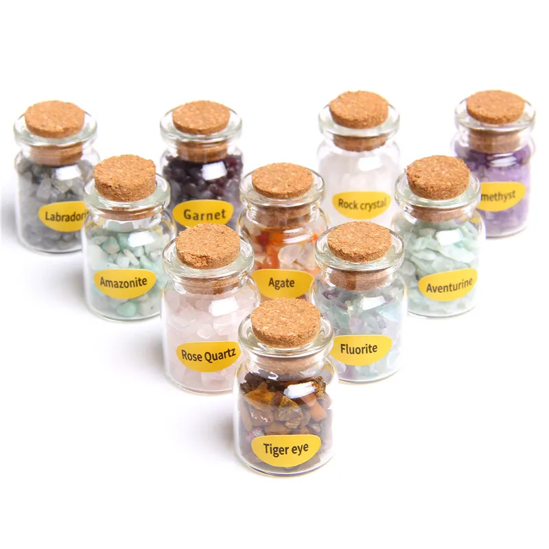 الصورة المصغرة: 10 Bottles/Box Natural Quartz Gravel Rock Wishing Bottle Tumbled Stones Chip 