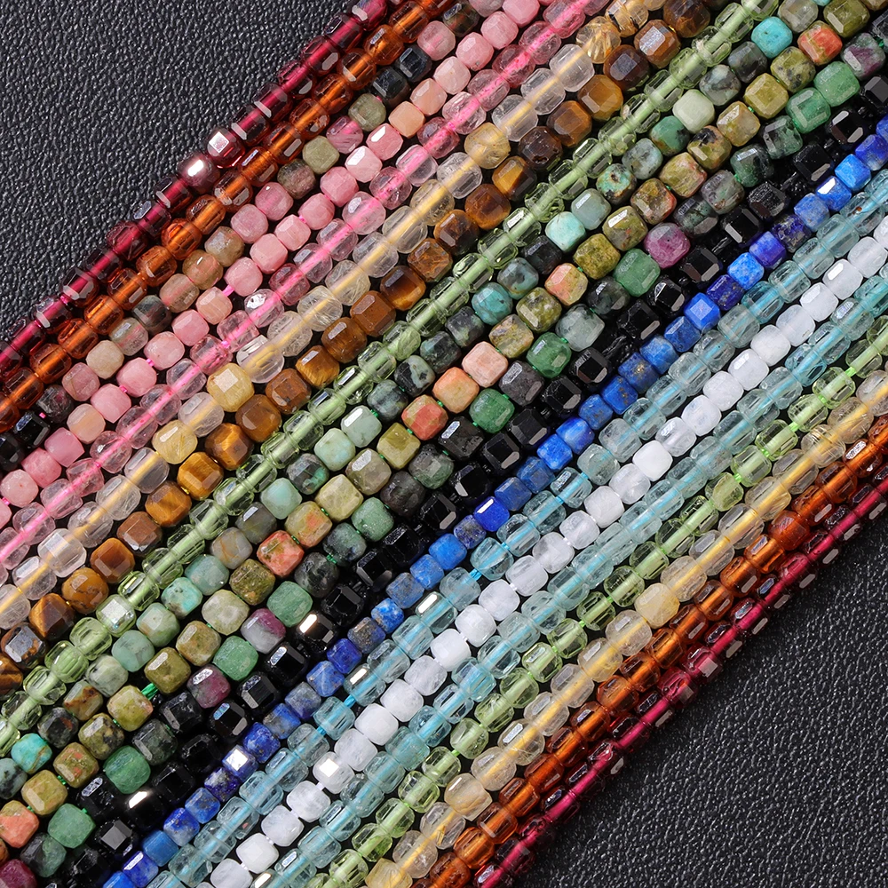 Natural Faceted Stone Bead 2-3Mm Square Black Spinel Garnet Quartz Beads Fit 15"