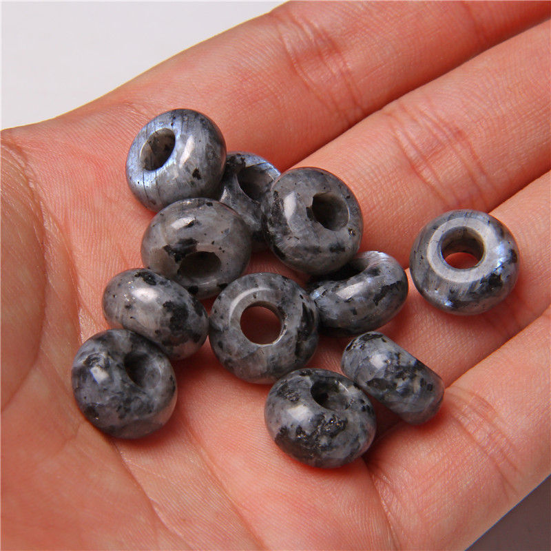Thumbnail: 5pcs 14mm Big Hole Stone Beads – Round Spacer Charms for DIY Jewelry