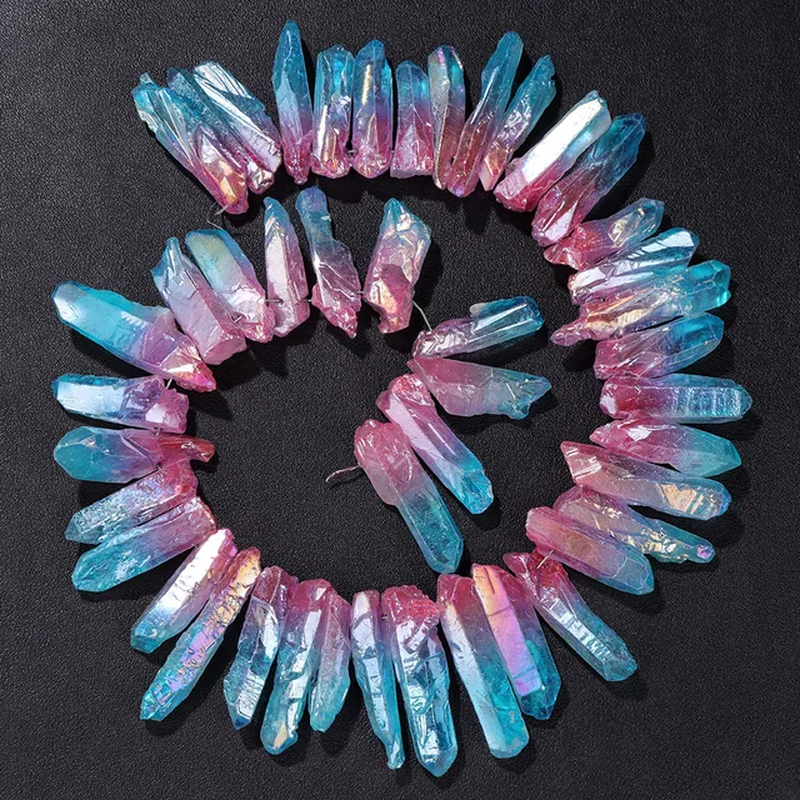 Thumbnail: Wholesale Stick Point Bead Rainbow Colored Crystal Quartz Mineral Gemstone Bead