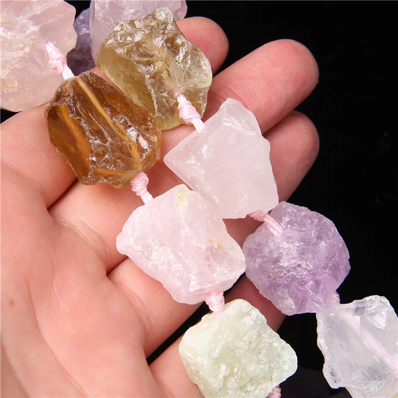 Thumbnail: Raw Irregular Quartz Rough Amethyst Citrine Prehnite Crystal Rock Mineral Beads 
