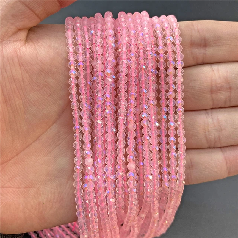 الصورة المصغرة: 2/3/4MM Natural Stone Bead Faceted Round Rose Quartzs Garnet Loose Bead 38CM