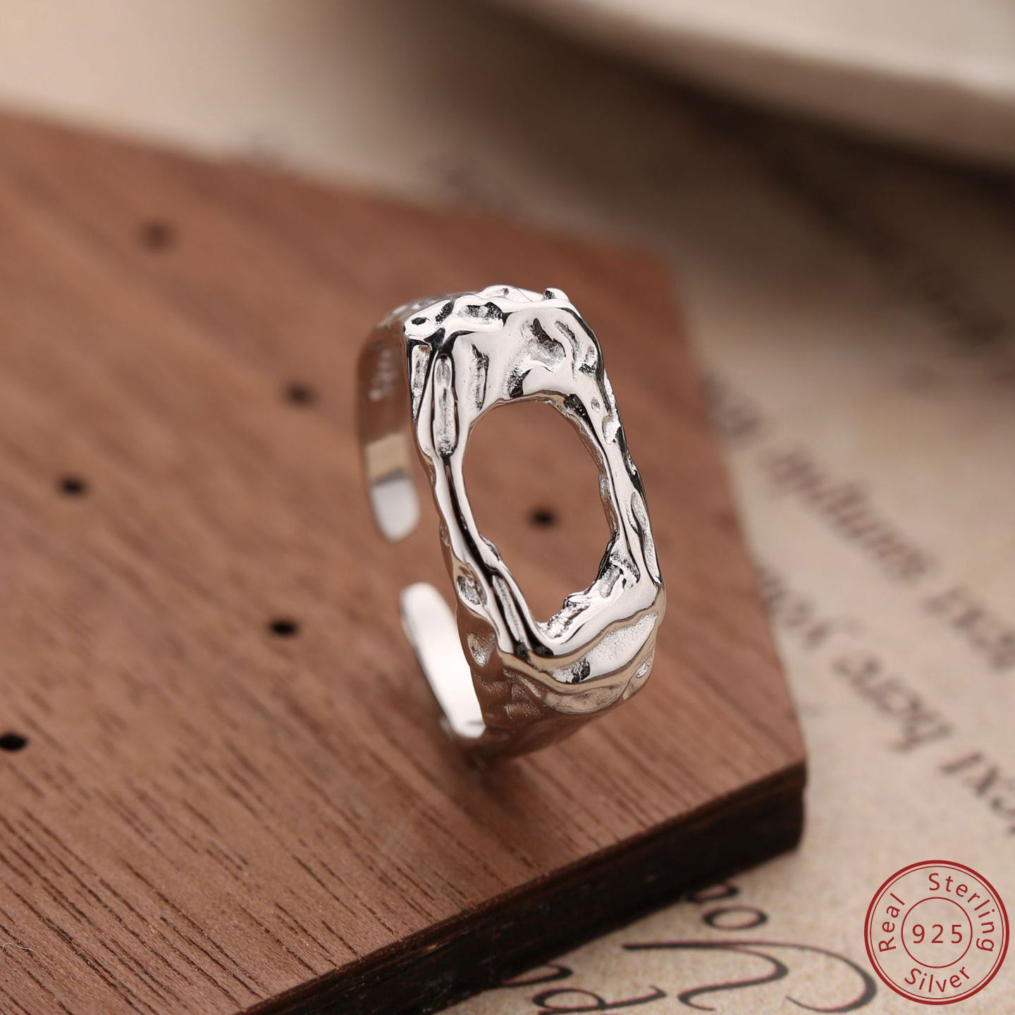925 sterling silver irregular hollow ring with personalized simple and classic