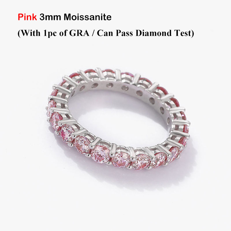Miniature : Full 2.2cttw 3mm Colored Moissanite Eternity Ring Band For Women S925 Silver GRA