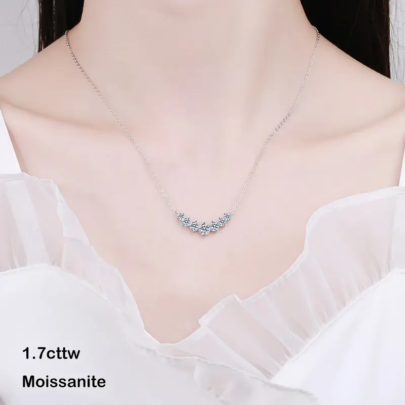 Miniaturbild: Real 1.7/2.8/5cttw Full D Color Moissanite Pendant Necklace for Women S925 Silve