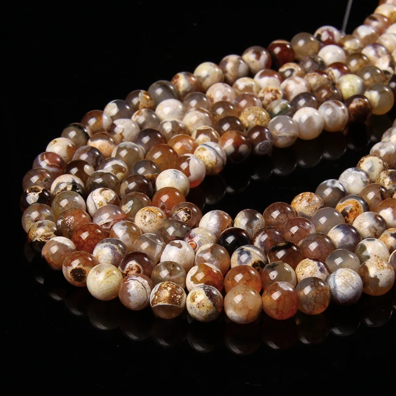 Miniaturbild: Natural Stone Fire Dragon Veins Agates Beads Round Loose Bead for Jewelry Making