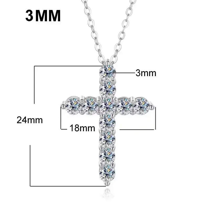 Thumbnail: Real Moissanite Jesus Cross Pendant Necklace for Women 925 Sterling Silver 2.5 3