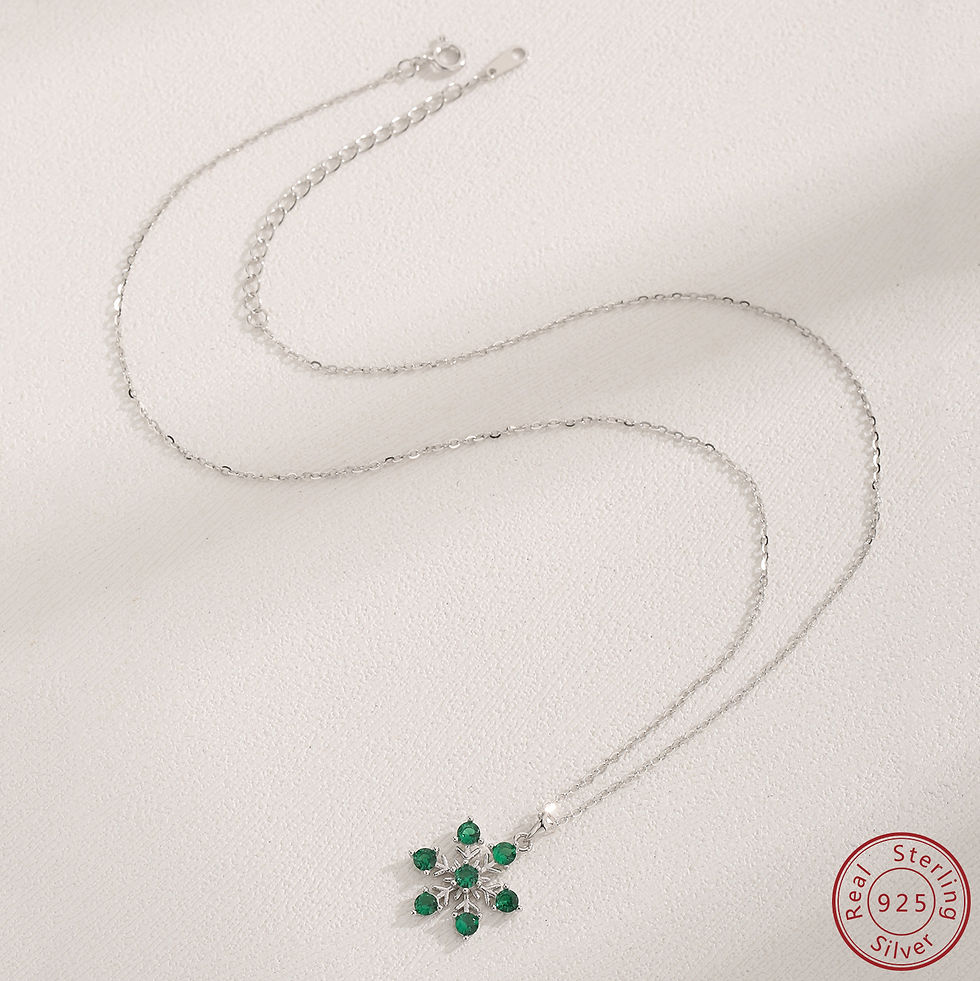 Miniaturbild: Snowflake Design 100% 925 Sterling Silver Green Zircon Necklace for Women
