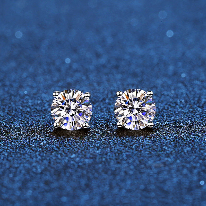 Miniaturbild: Real Moissanite Stud Earrings 14K White Gold Plated Sterling Silver 4 Prong