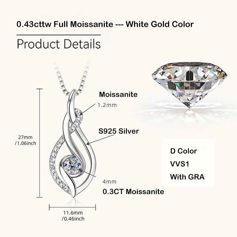 Miniature : 2025 Trendy D Color 0.43cttw 4mm Full Moissanite Pendant Necklace for Women Girl