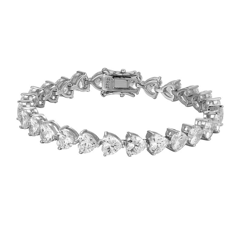 Thumbnail: 925 Sterling Silver High Carbon Diamond Heart Bracelet 6MM Simple Light Luxury B