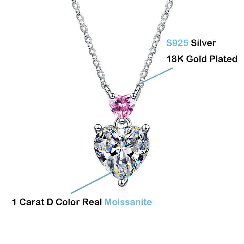 الصورة المصغرة: Heart Shaped 1CT Moissanite Diamond Pendant Necklace for Women 925 Sterling Silv