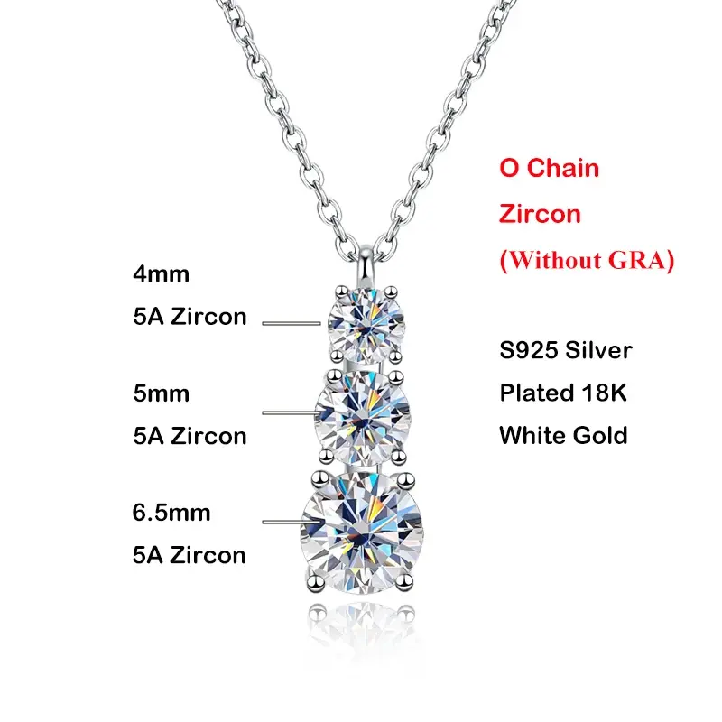 Thumbnail: 3-Stone 1.8cttw Full Moissanite Pendant Necklace for Women Pass Diamond Test Cha