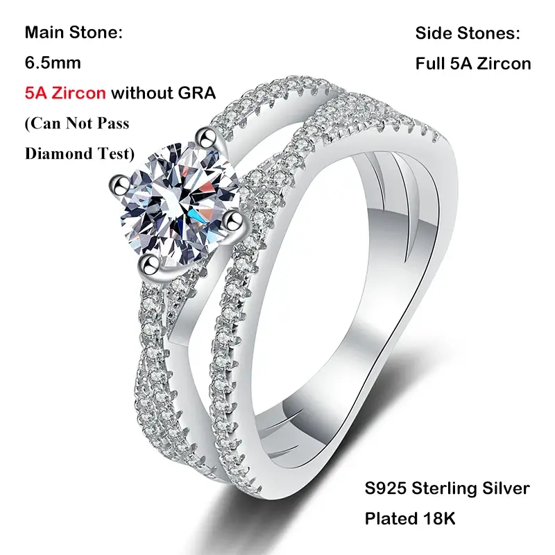 Thumbnail: Sparkling Real D Color 1CT Moissanite Rings For Women S925 Silver Plated 18K Gol