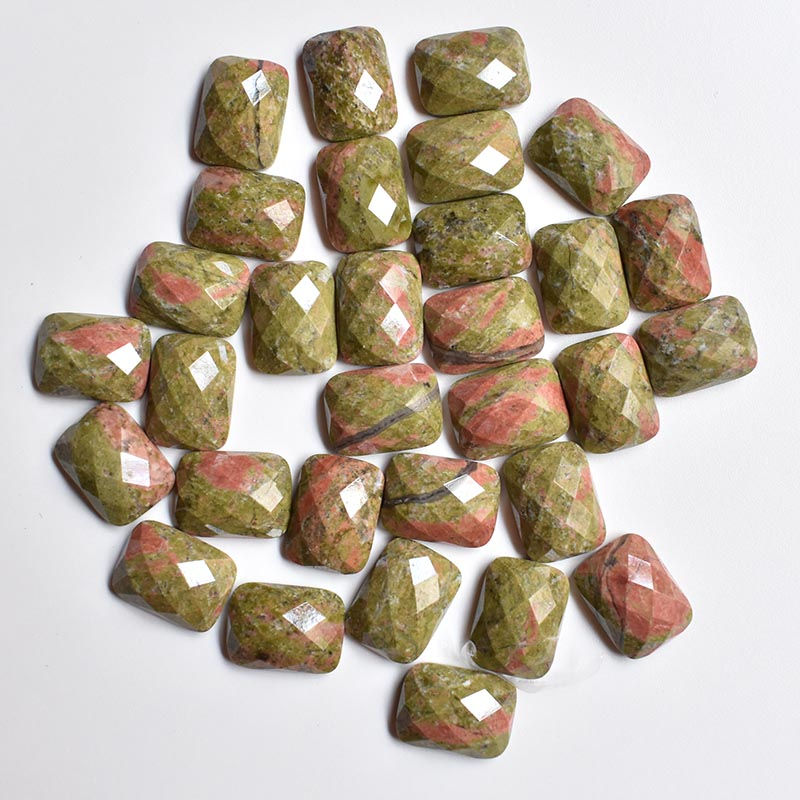 Miniaturbild: Wholesale 30pcs natural stone mixed rectangle CABOCHON faceted beads 12x16mm 