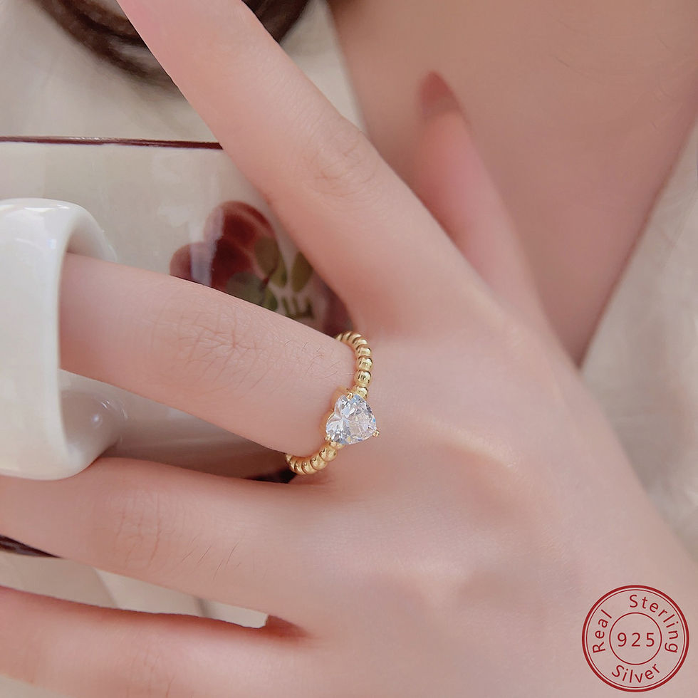 Thumbnail: 925 Sterling Silver New Simple and Personalized Heart Shaped Zircon Ring 
