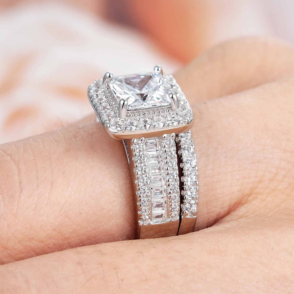 الصورة المصغرة: 925 Sterling Silver Wedding Jewelry Bridal Ring Sets for Women 3.5 CT Imitation 