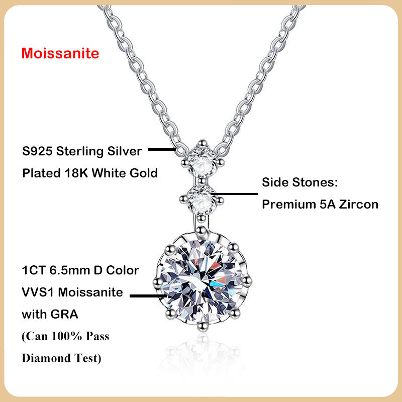 Miniatura: Trendy D Color 1CT 6.5mm Moissanite Pendant Necklace for Women 925 Silver Plated