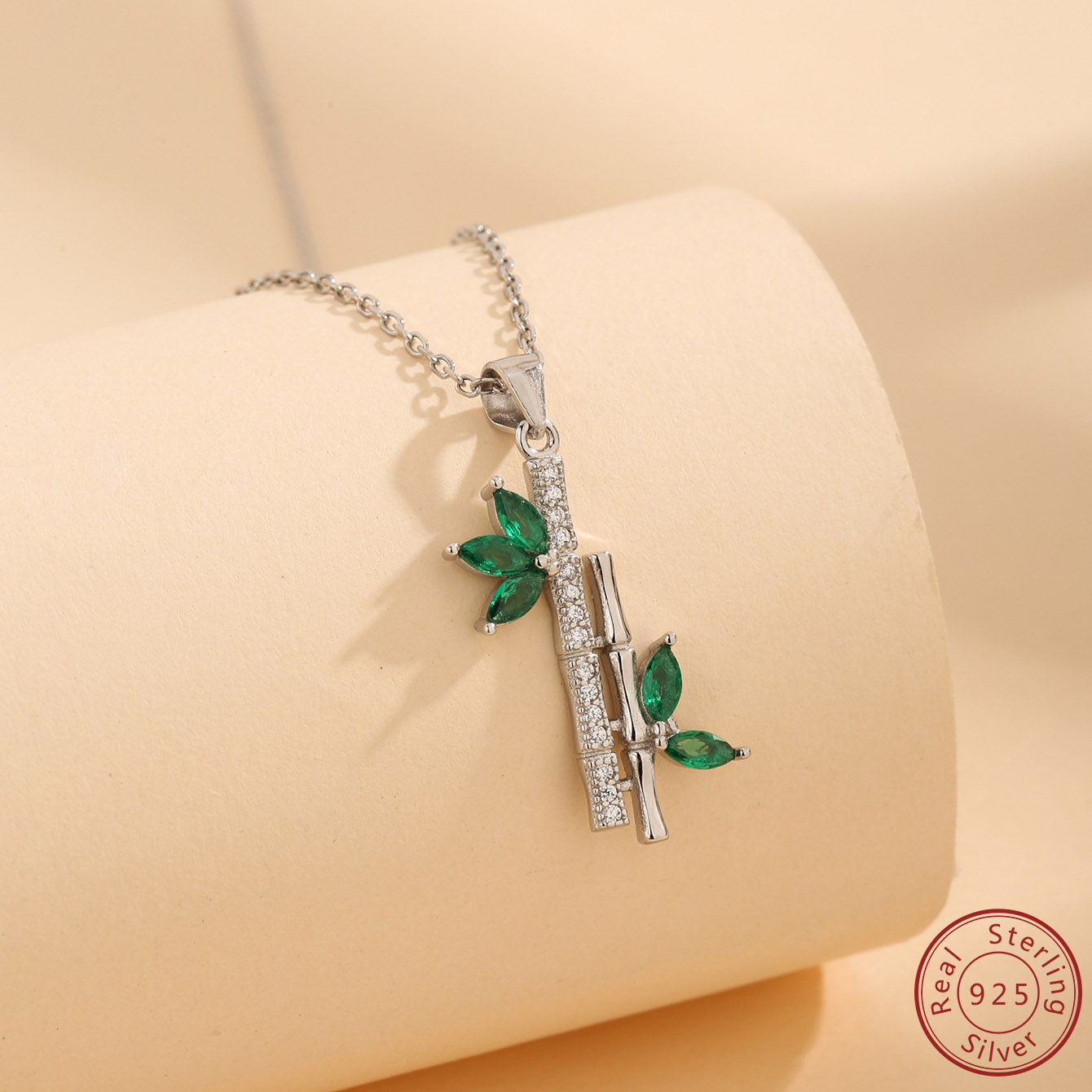 925 sterling silver Bamboo shape zircon necklace for women