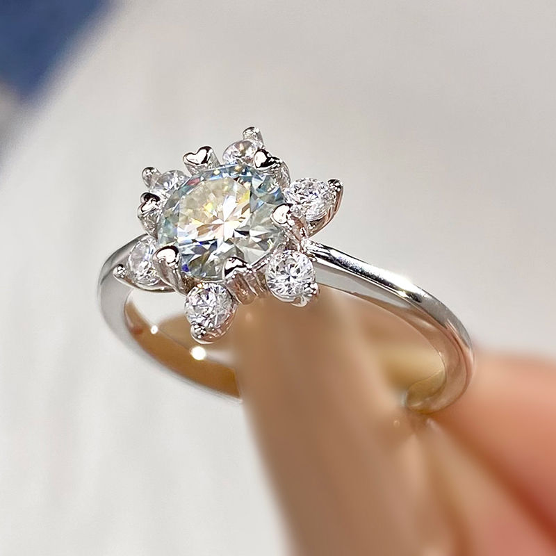 Miniature : Glamorous Luxury 1CT Moissanite Diamond Gemstone Snowflake Rings for Women Gf