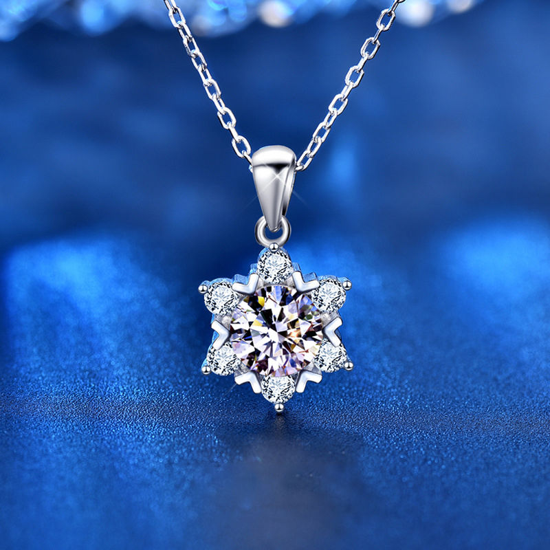 Sterling Silver Snowflake Necklace 1ct D Color VVS1 Moissanite Lab Diamond