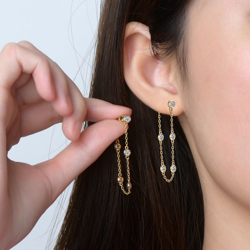 الصورة المصغرة: Sparkling Bubble D Color 0.1CT 3mm Full Moissanite Diamond Drop Earrings for Wom