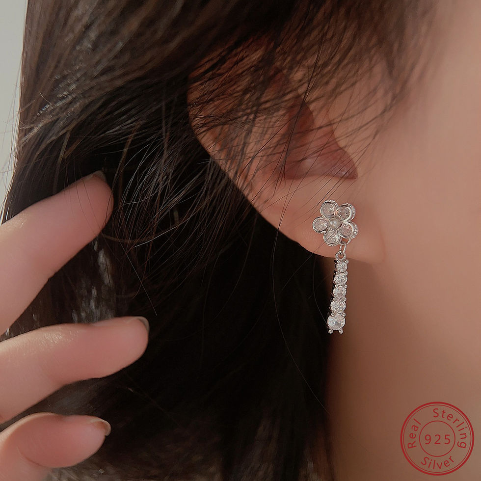 Thumbnail: Zircon Earrings Made by 100% 925 Sterling Silver Chinese Lovely Type Ring 