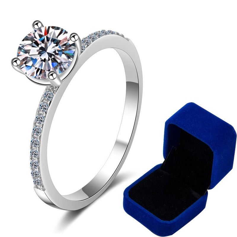Miniature : Moissanite Wedding Band Classic 4 Prong Wedding Rings for Women Sterling Silver 