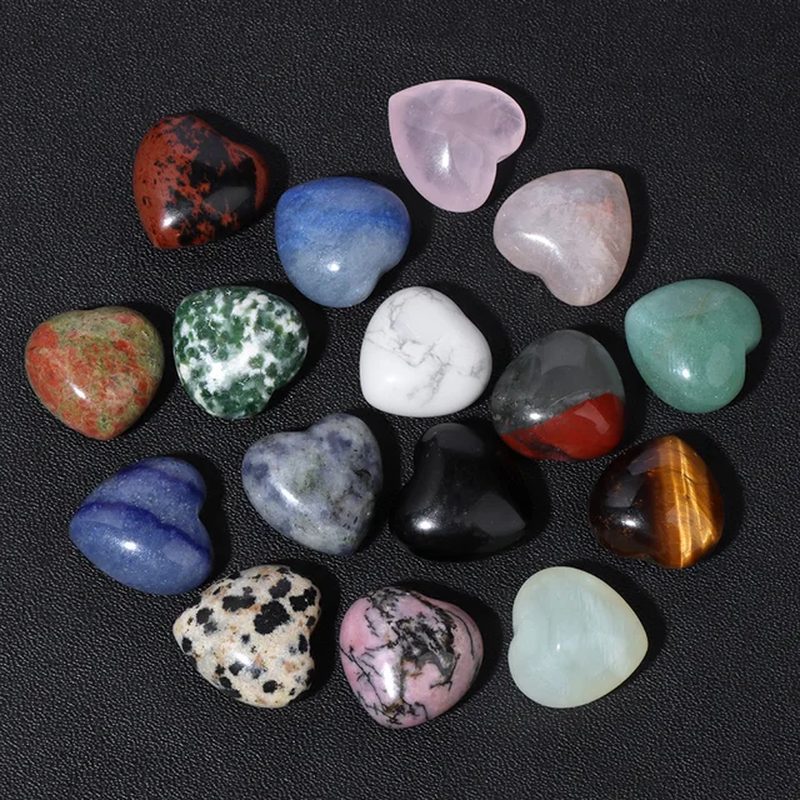الصورة المصغرة: 5-10Pcs/Set Natural Crystal Stone Carved Multicolor Heart Shaped Ornament 15Mm