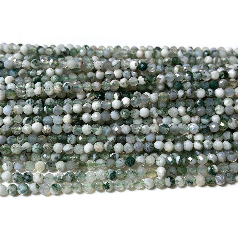 Miniaturbild: Natural Facetd Tree Agate Stone Beads Green Dot Jasper Loose Tiny Waist Bead 15"
