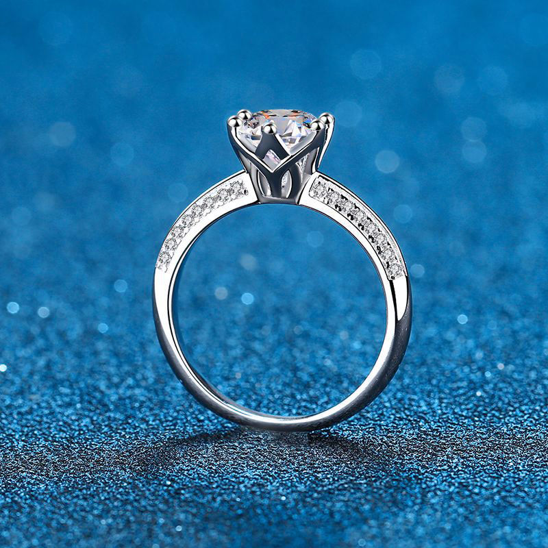 Thumbnail: 100% Real Moissanite Engagement Rings 1CT 2CT Brilliant Diamond  Silver Ring