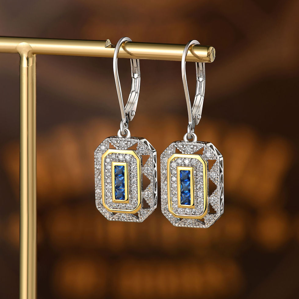Solid 925 Sterling Silver K Gold Dangle Drop Earrings for Women Sapphire White A