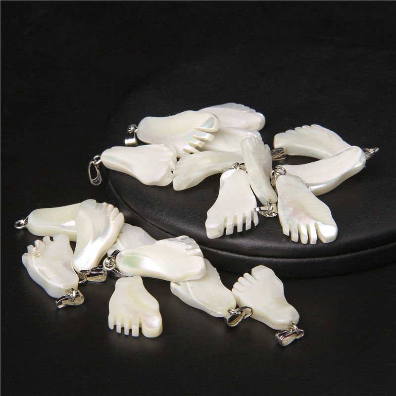 Miniaturbild: Handmade Feet Shape Dangle Earrings for Women Girls White  Mother of Pearl  