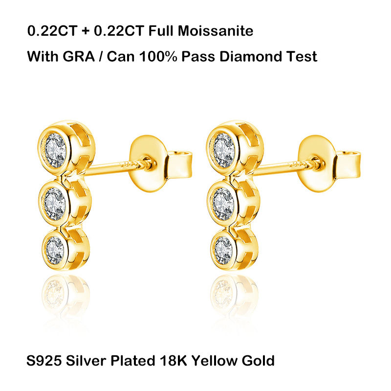 الصورة المصغرة: Real 5-Stone Bezel Full D Color Moissanite Stud Earrings for Women S925 Silver P