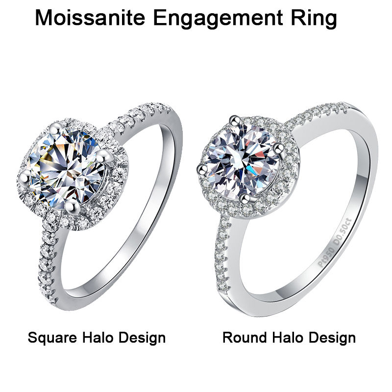 Thumbnail: 100% Moissanite Rings 1CT 2CT 3CT Brilliant Diamond Halo Engagement Rings For Wo