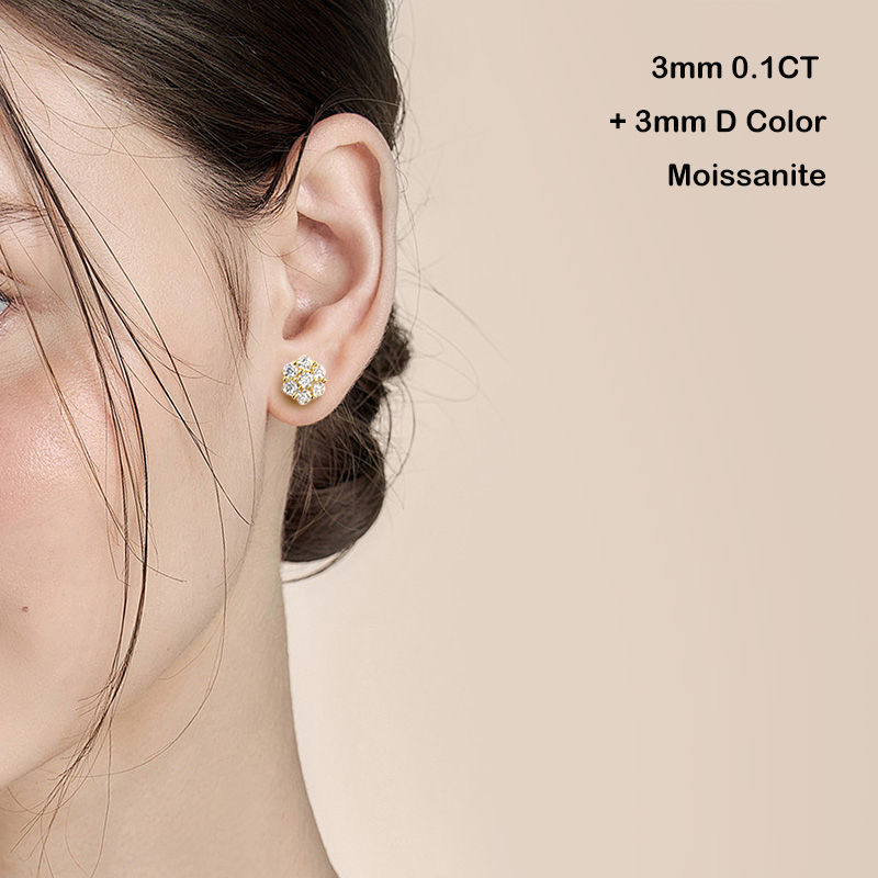 Miniaturbild: 7-Stone Flower Full 2.5/3mm D Color Moissanite Stud Earrings for Women Silver 92