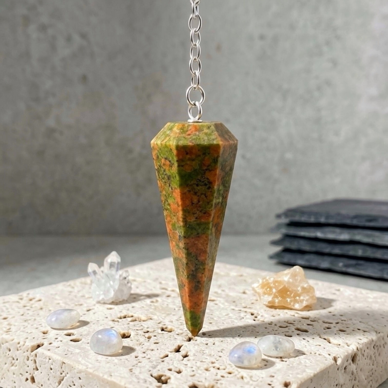 Pink Unakite Pendulum | Healing Crystal | Reiki Dowsing Tool
