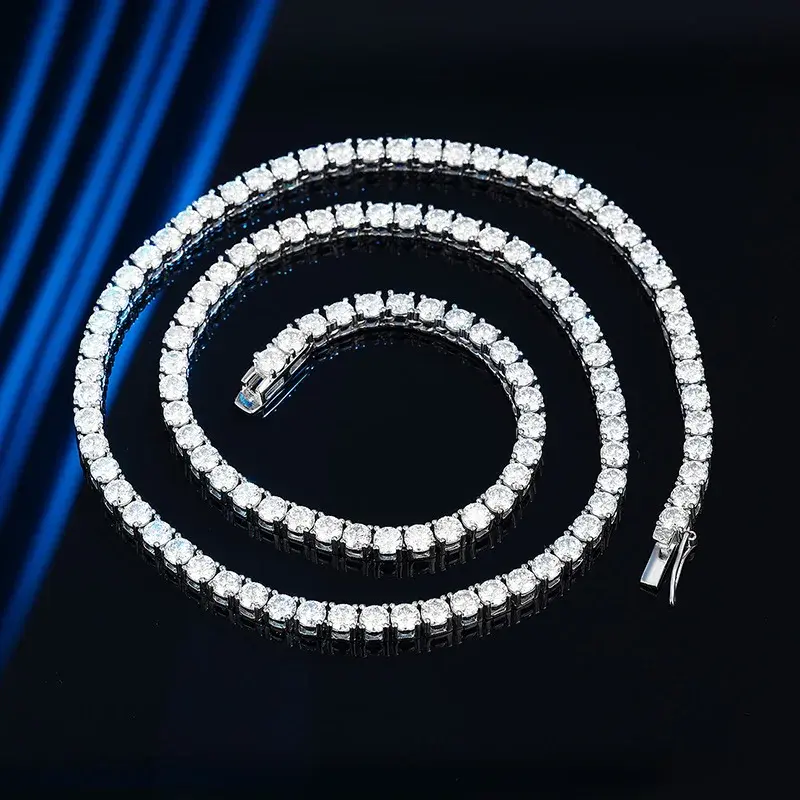 Thumbnail: Sparkling Real Full 2.5/3/4/5mm D Color Moissanite Tennis Necklace for Women S92
