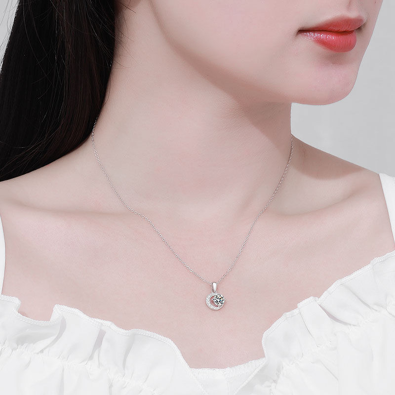 Miniaturbild: Sparkling Real 1CT Moissanite Pendant Necklace for Women Girls S925 Sterling Sil