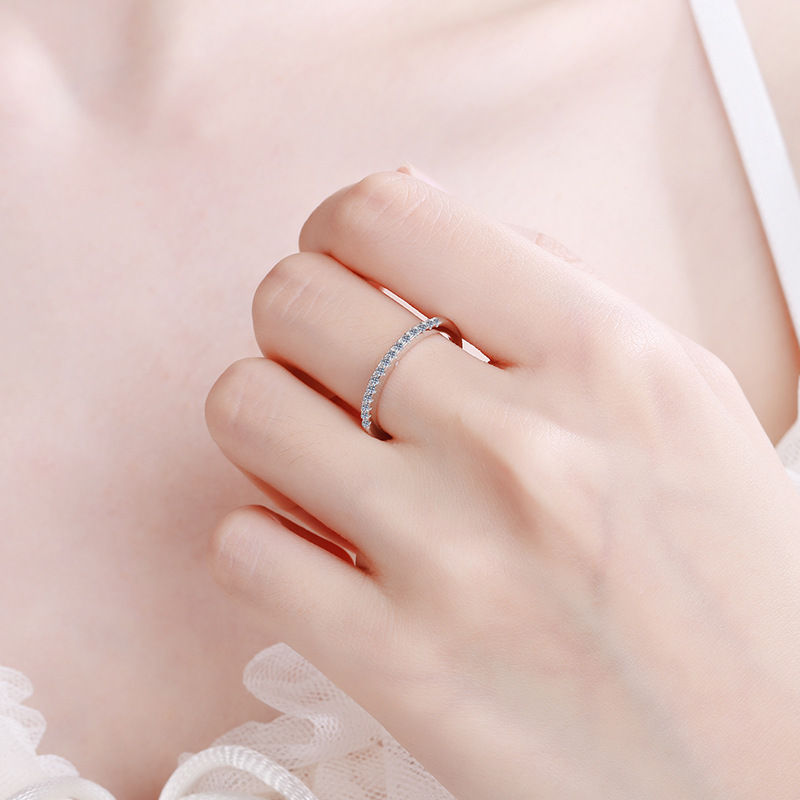 Miniature : 100% Real Moissanite Row Rings Bands For Women 925 Sterling Silver Sparkling Wed