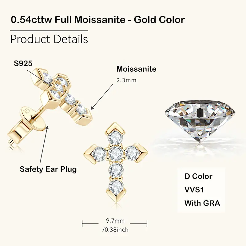 Thumbnail: Real D Color 0.54cttw Cross Full Moissanite Earrings for Women S925 Sterling Sil
