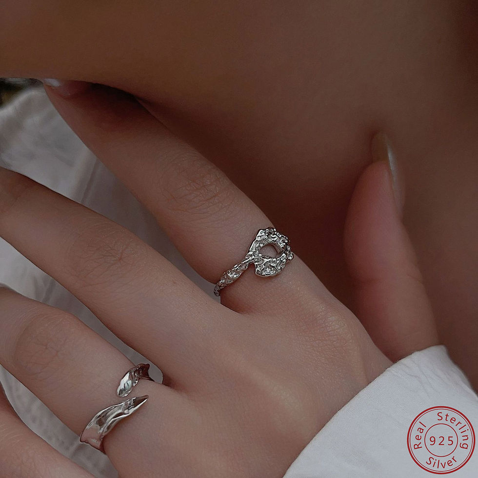Thumbnail: 925 Sterling Silver Hollow Men's and Women's Ring Irregular Ice Rock Tin Paper
