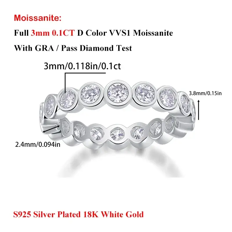 Thumbnail: Luxury 3mm 0.1CT Moissanite Full Eternity Ring For Women S925 Silver Plated 18K 