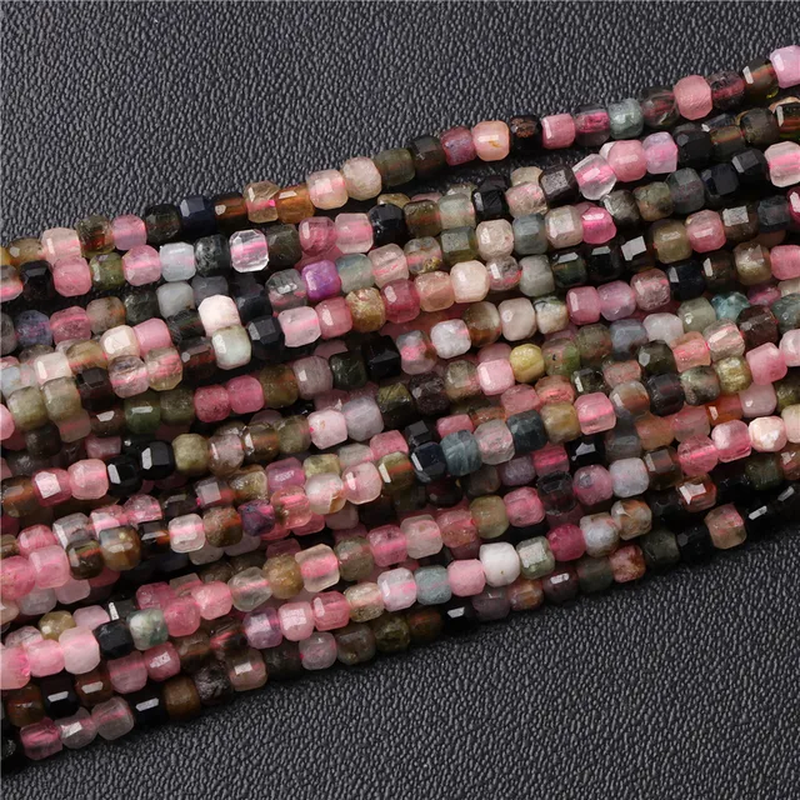 الصورة المصغرة: Natural Faceted Stone Bead 2-3Mm Square Black Spinel Garnet Quartz Beads Fit 15"