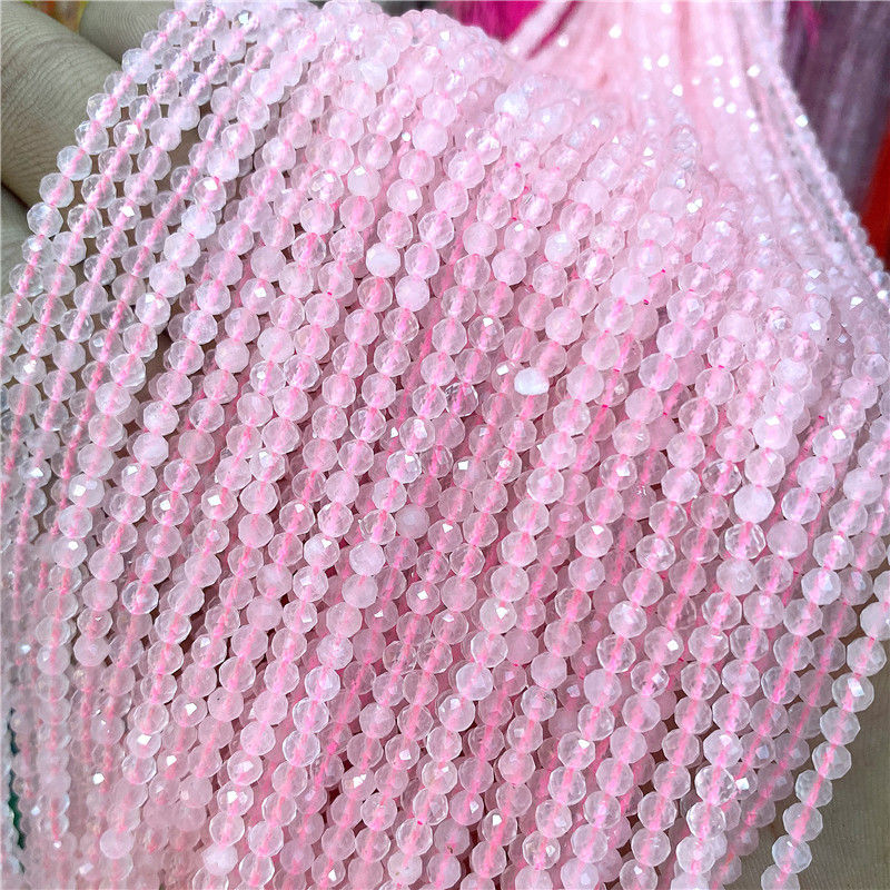 Miniaturbild: 2/3/4mm Natural Pink Quartz Faceted Beads – 15'' Strand for DIY Jewelry