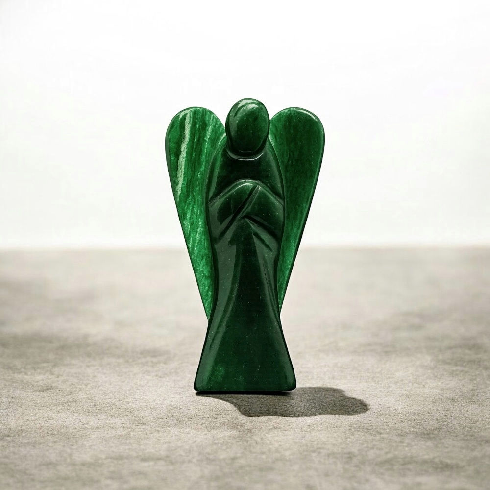 Dark Green Aventurine Angel Figurine Handcarved Angel Statue Table Home Decor