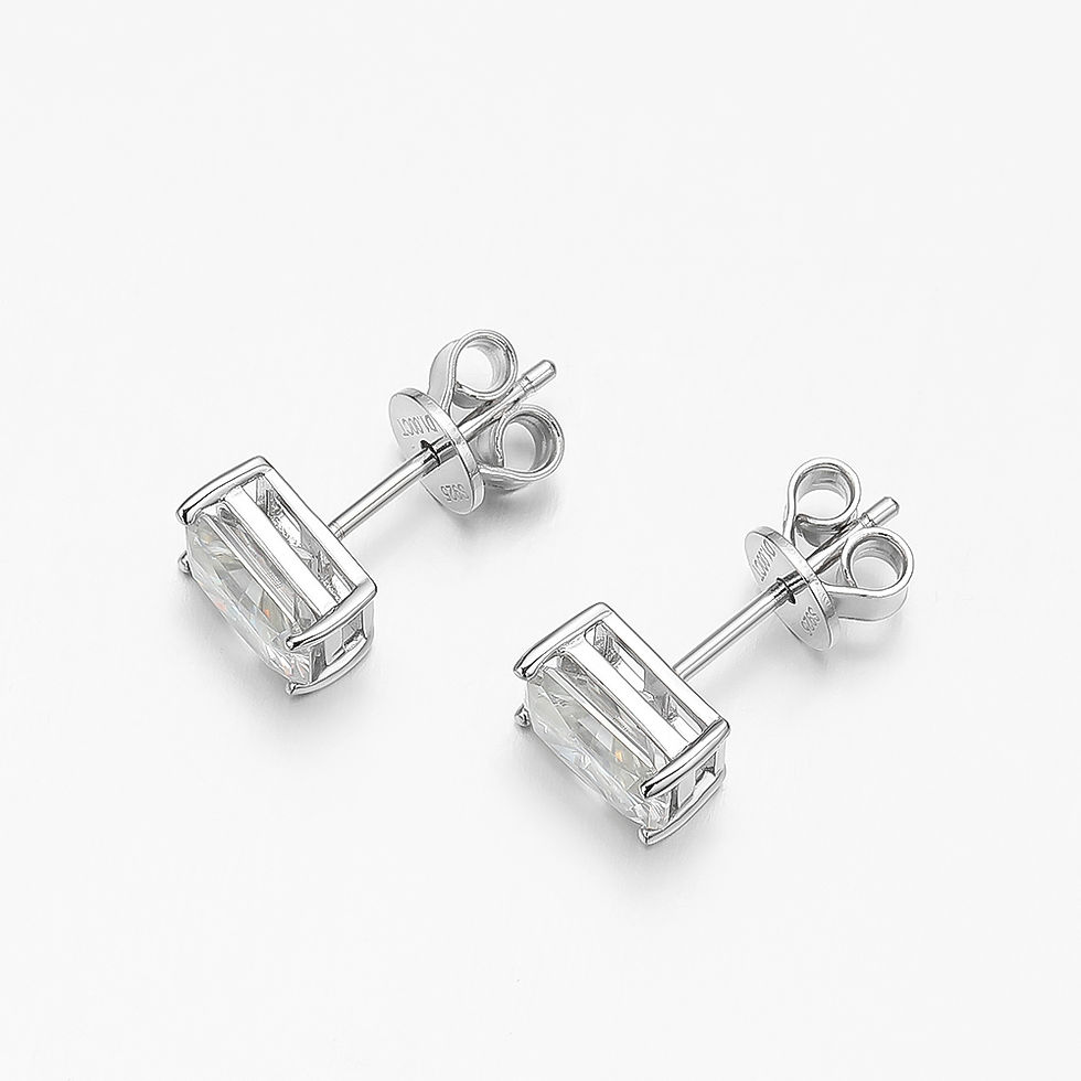 Miniature : Real 1 Carat Emerald Cut Moissanite Diamond Stud Earrings for Women S925 Sterlin
