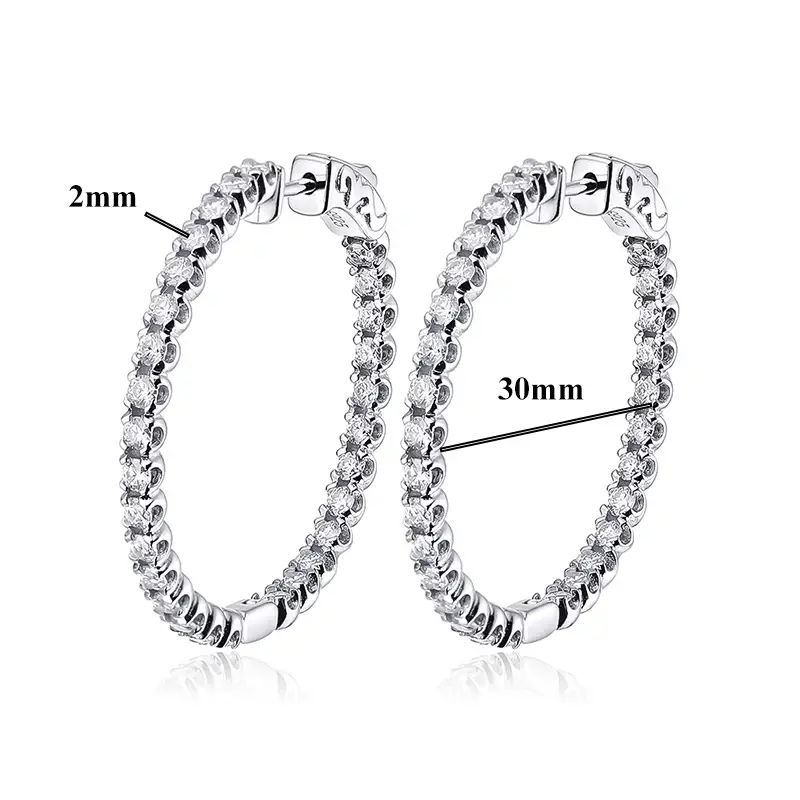 Miniature : Sparkling Full 2mm 0.03CT D Color Moissanite Hoop Earrings For Women S925 Silver