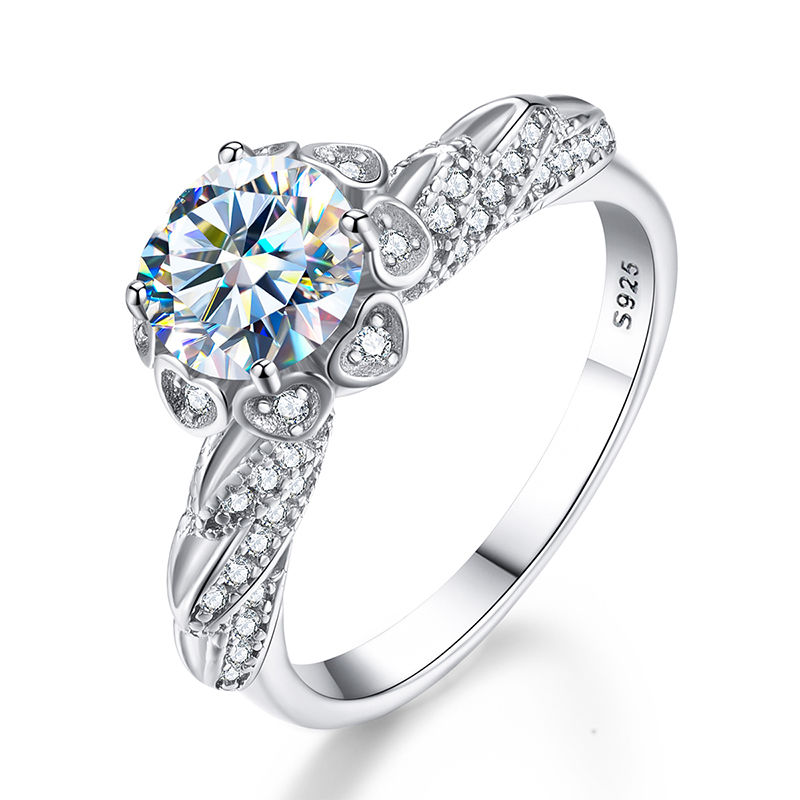 Thumbnail: Brilliant 1CT Guardian Angle Certified Moissanite Diamond Wedding Ring For Women