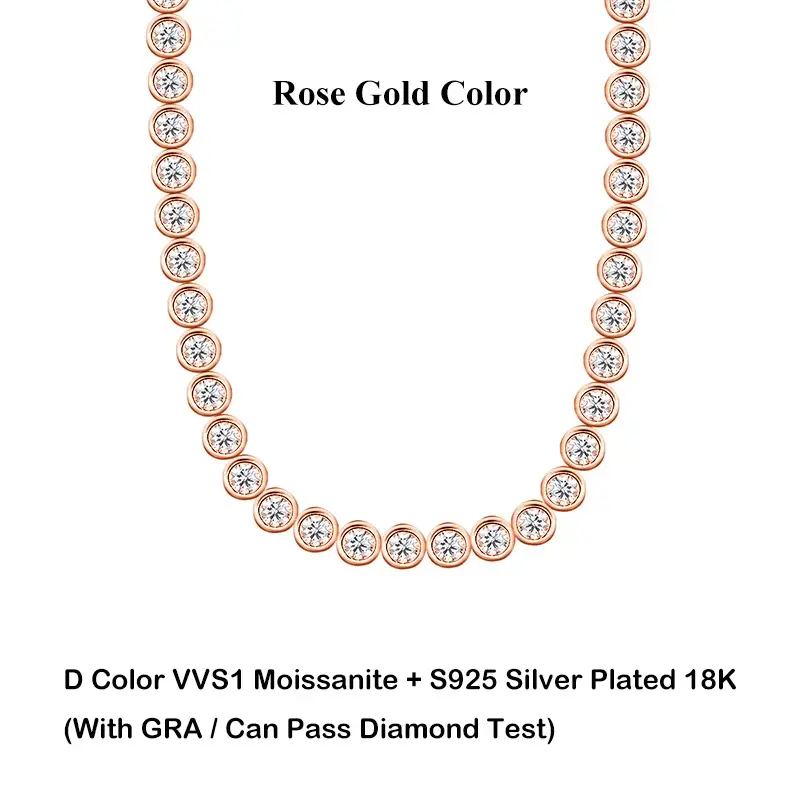 Thumbnail: Bezel Full 2/3mm D Color Moissanite Tennis Necklace for Women S925 Silver Plated